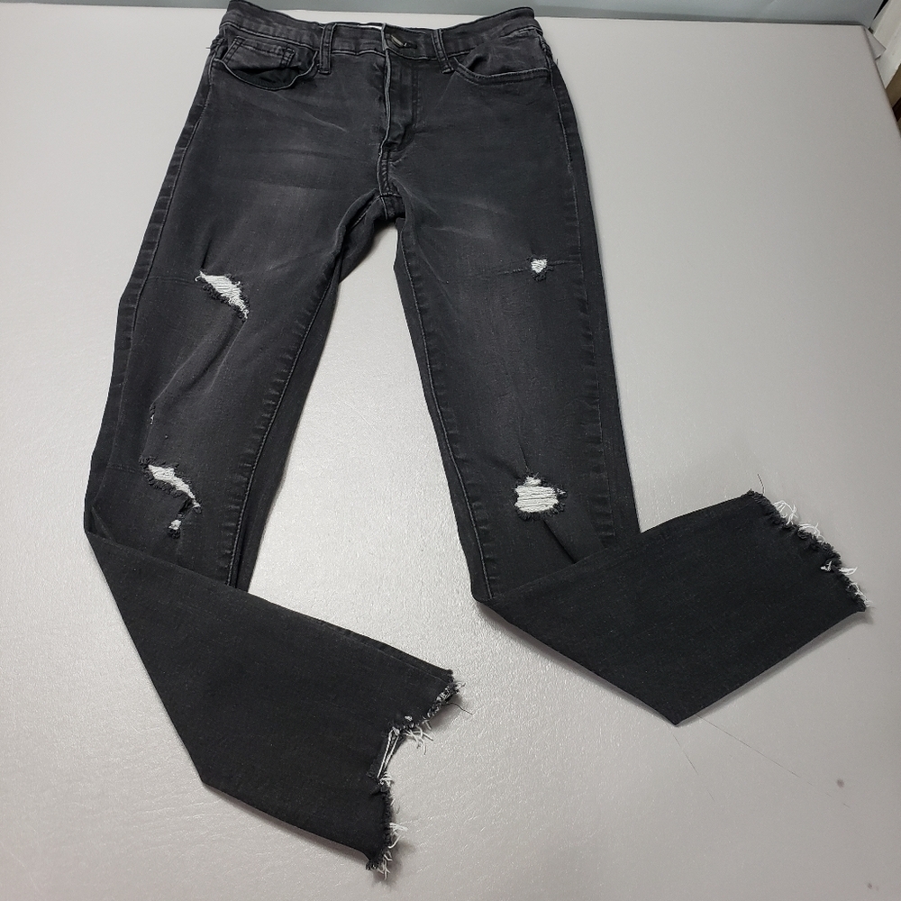 Hellahectik black ripped raw hem skinny jeans women's size 26